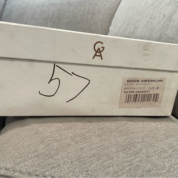 NIB Good American Silver Snake Embossed platform block heel sandal - Picture 10 of 11